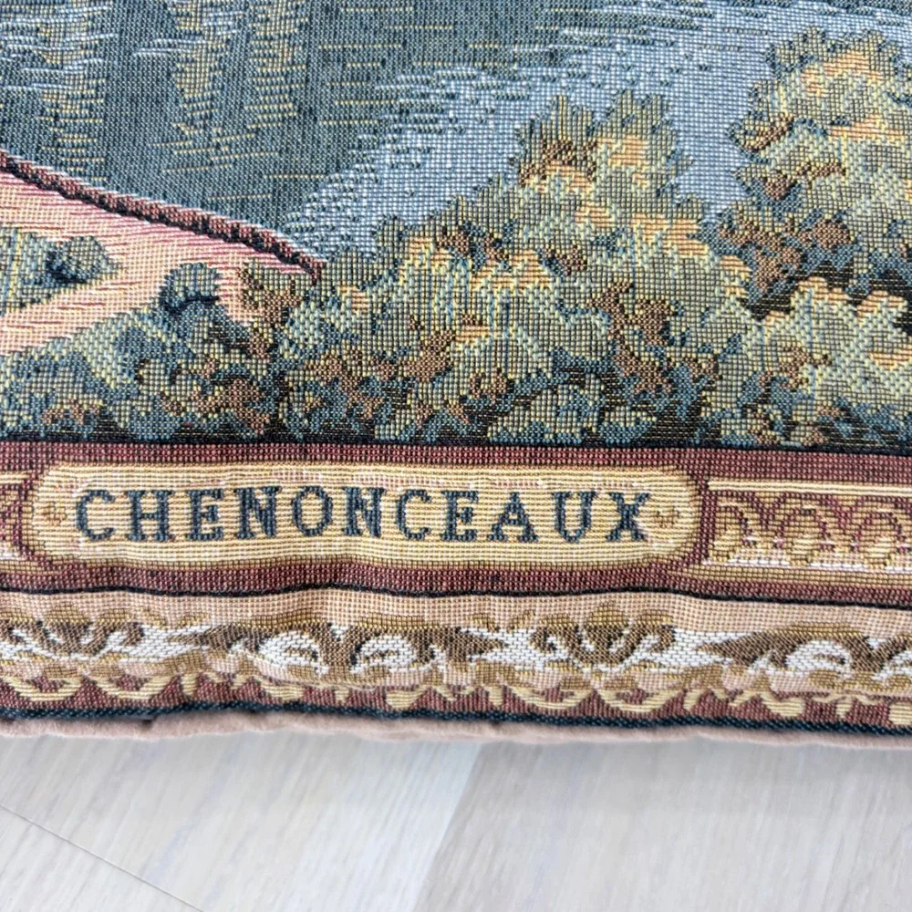 VNTG Chenonceaux France Chateau Tapestry Throw Pillow Woven Castle Decor 16x16